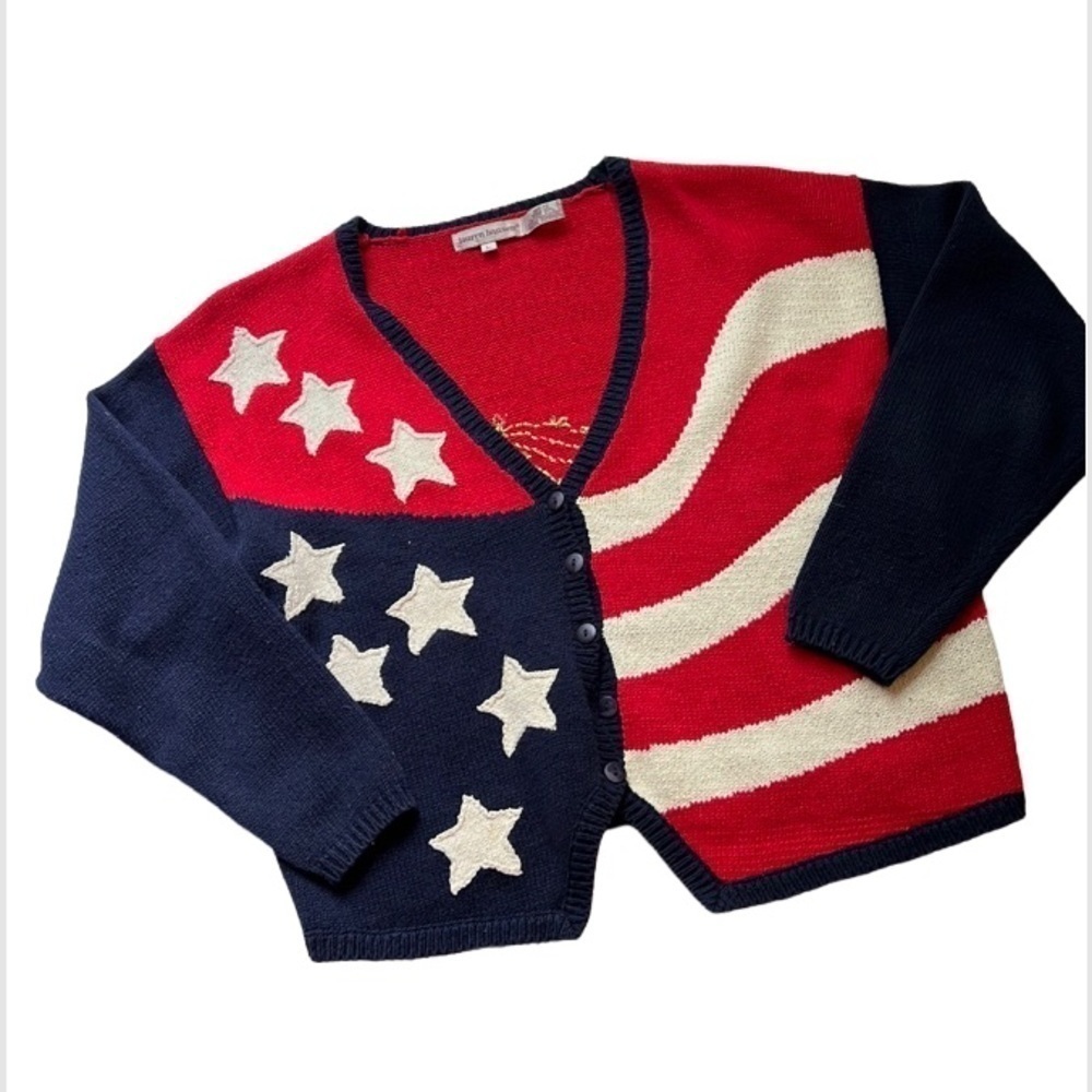 Lauren Hansen red White Blue Patriotic Sweater July 4th Size Large